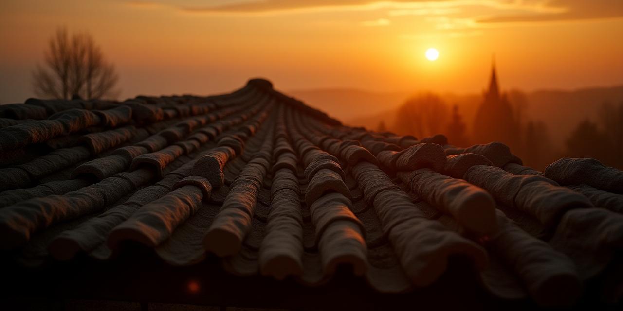 Toit en lauze traditionnel au coucher du soleil