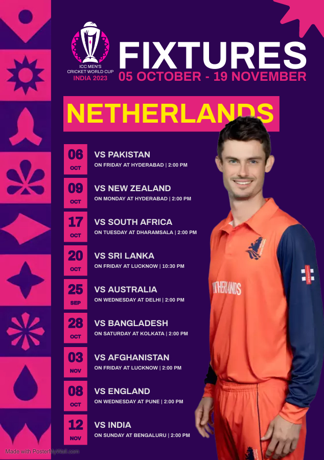 Netherlands Cricket Team World Cup 2023 Schedule venue